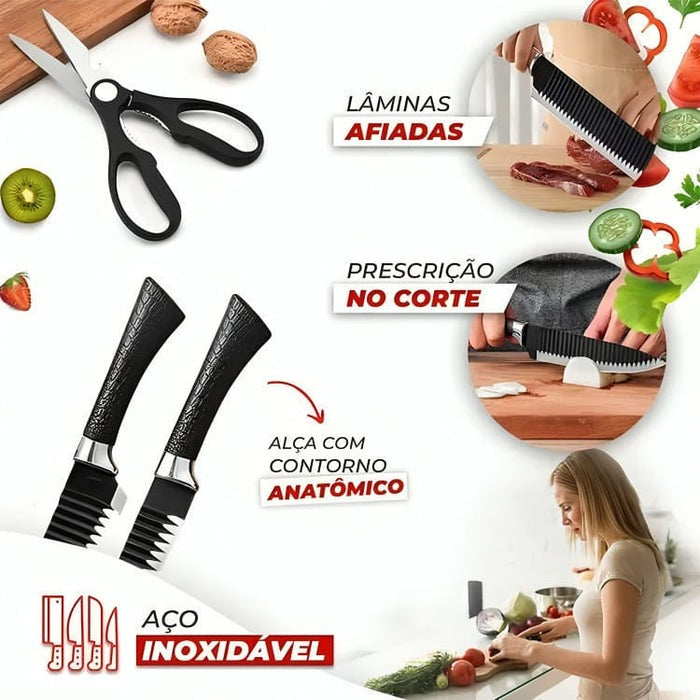 (Últimas Unidades) EVERTERIUM® - Conjunto Exclusivo de Facas Inox Profissional Antiaderente 6 Peças + Brinde Especial e Frete Grátis!